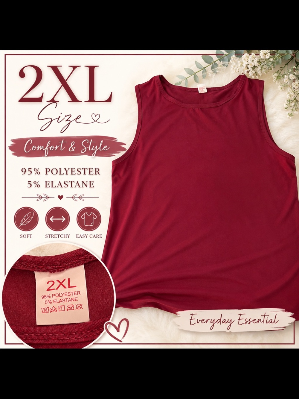 Everyday Sleeveless Tank Top in maroon size 2XL
